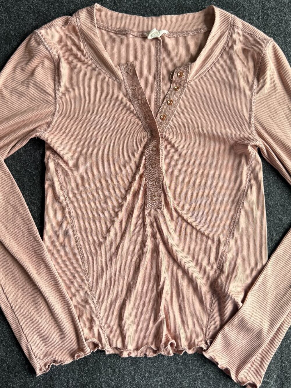 One Step Up Ribbed Henley Top M